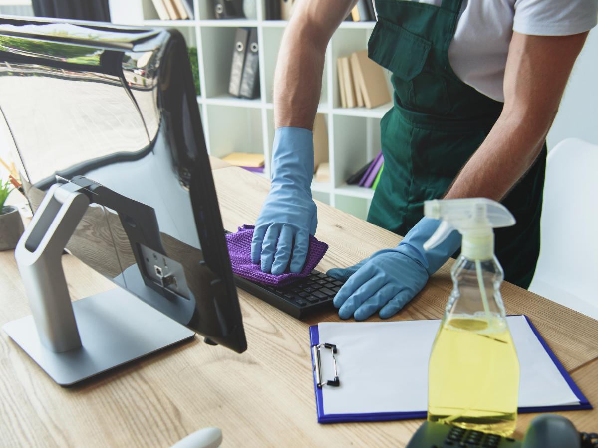 Local crew providing office cleaning near me inside a Hyrum, UT business
