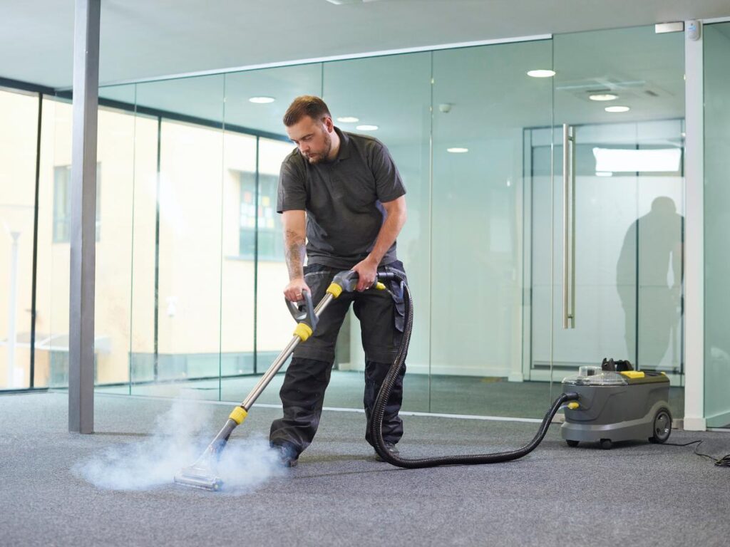 Office workspace in Providence, UT being cleaned by a professional office cleaning team