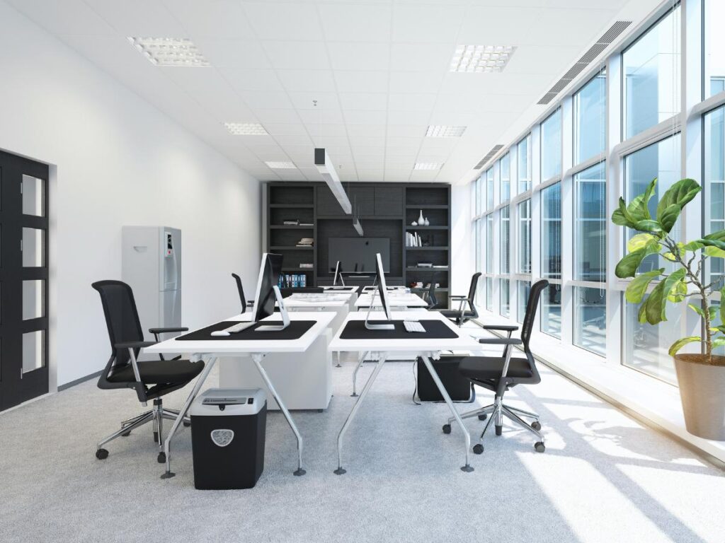 Office workspace in Salt Lake City, UT being cleaned by a professional office cleaning team