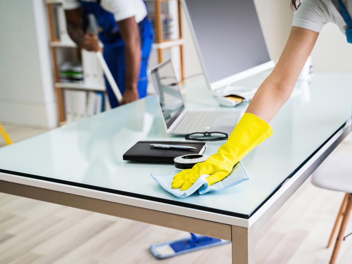 Local crew providing office cleaning near me inside a Lehi, UT business
