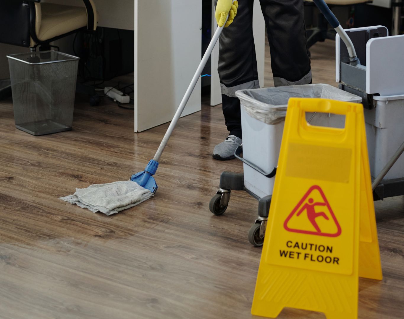 Local crew providing medical office cleaning near me inside a clinic
